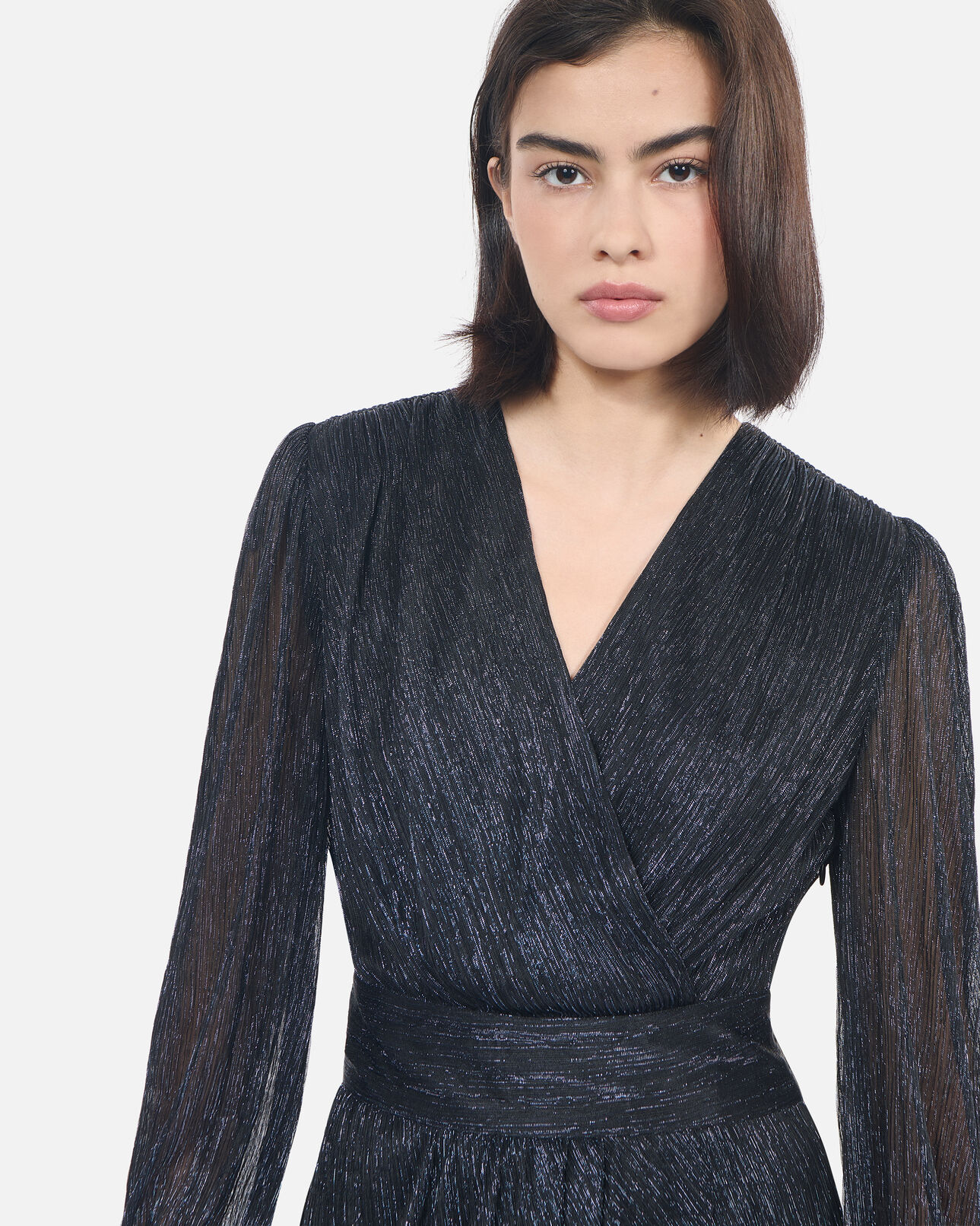 The Kooples WOMEN DARK NAVY navy blue metallic jersey short dress