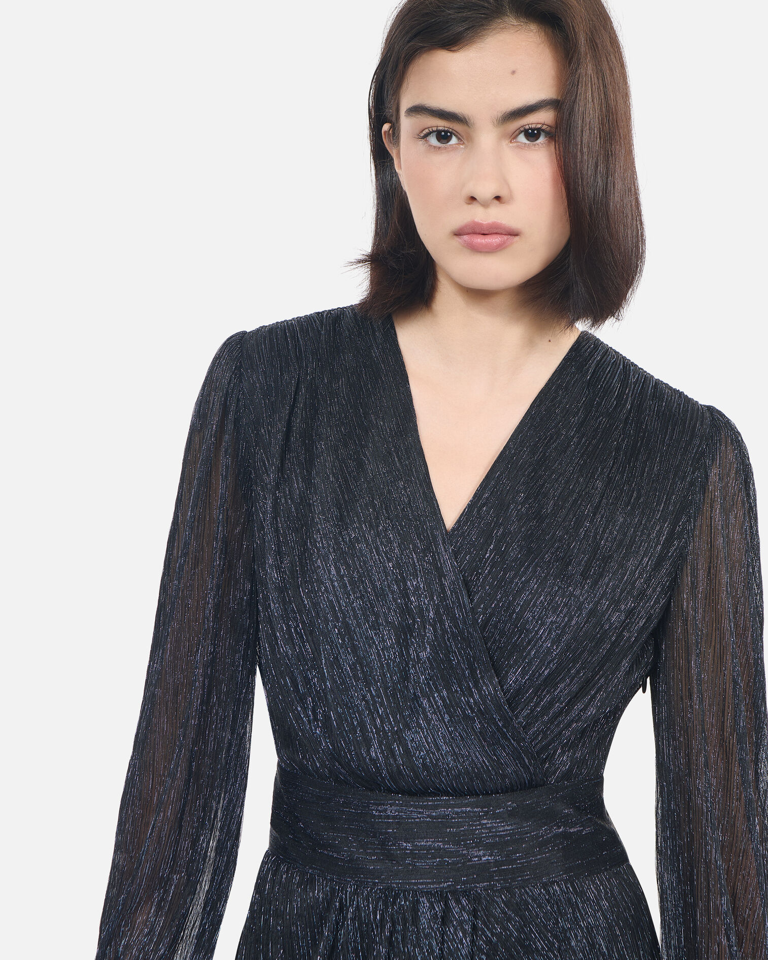 Navy blue metallic jersey short dress, DARK NAVY, hi-res image number null