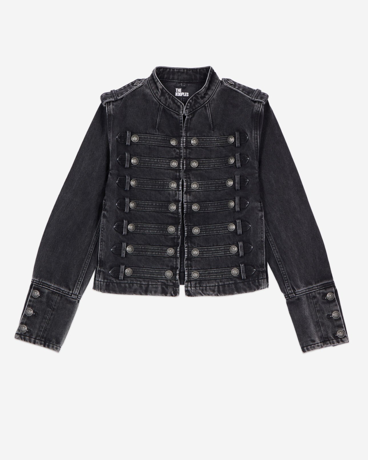 The Kooples WOMEN BLACK WASHED grey denim officer-style jacket
