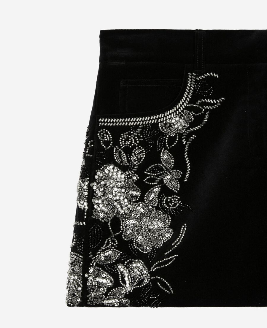 The Kooples FEMME BLACK short en velours brodé avec strass et perles noir