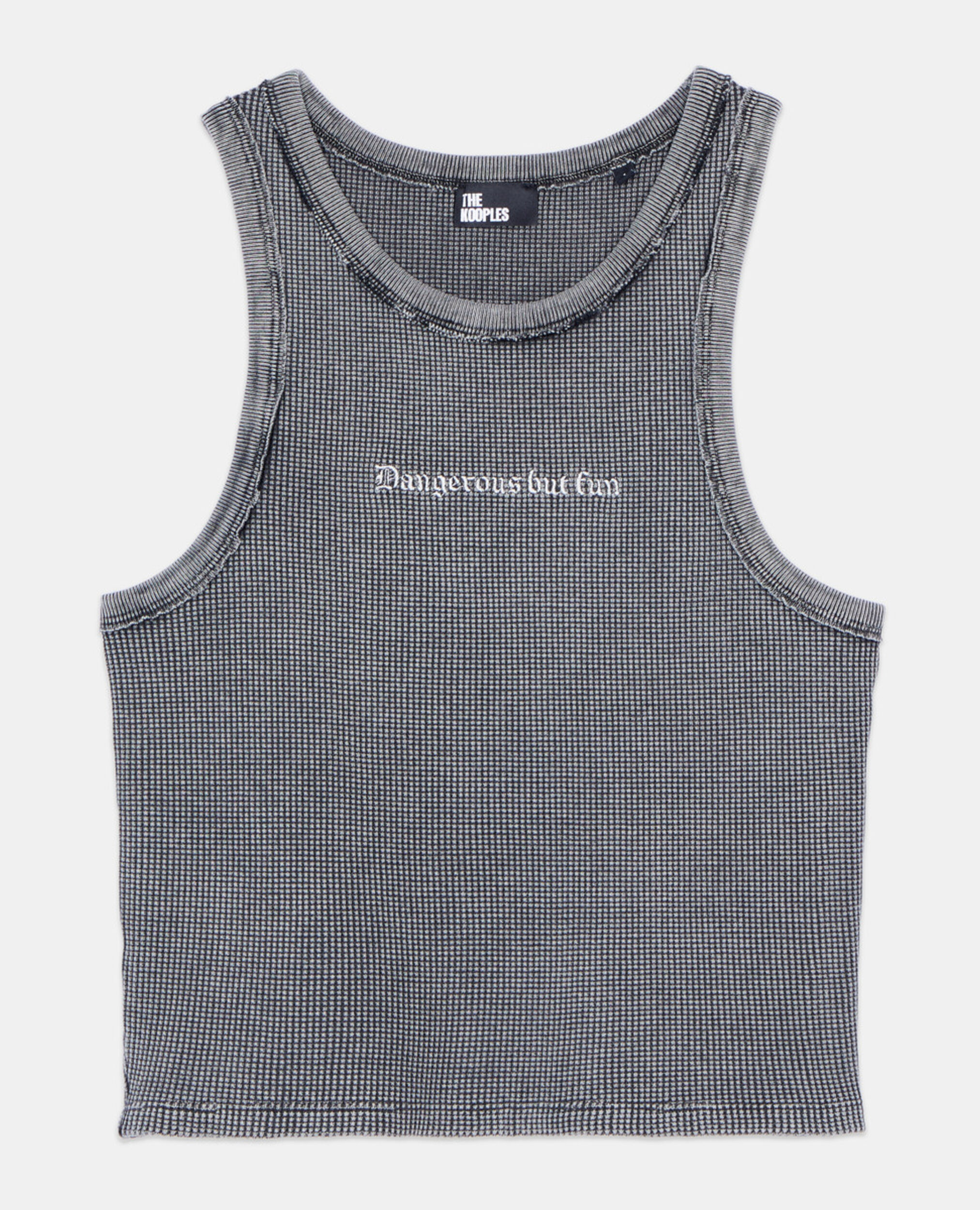 Black tank top with Dangerous but fun serigraphy, BLACK WASHED, hi-res image number null