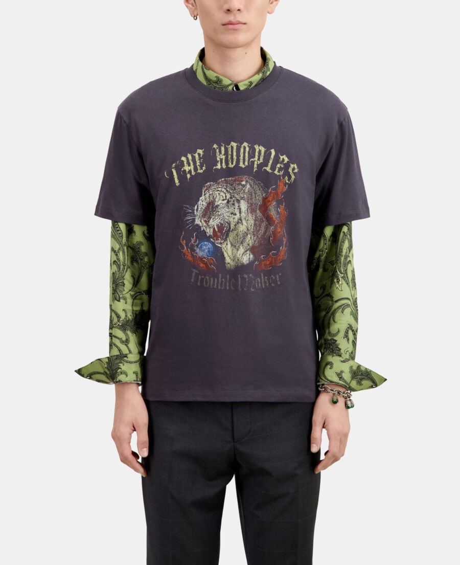 The Kooples H CARBONE carbon grey t-shirt with fire tiger screen print