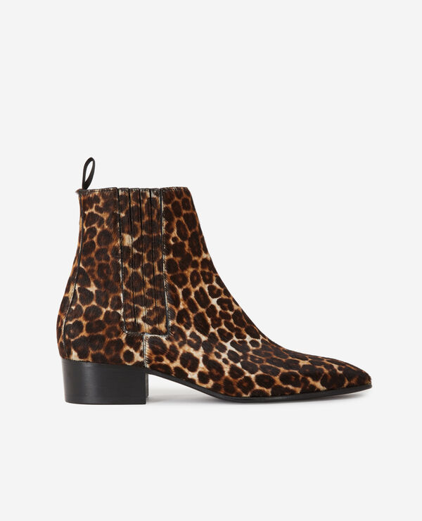 Leopard print leather boots