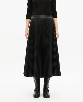 The Kooples F BLACK black leather-effect pleated long skirt