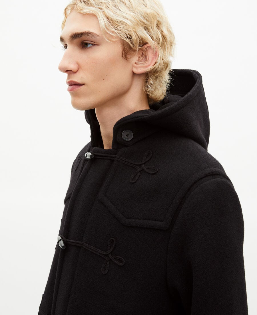 The Kooples MEN BLACK long black wool coat with brandenburg closure