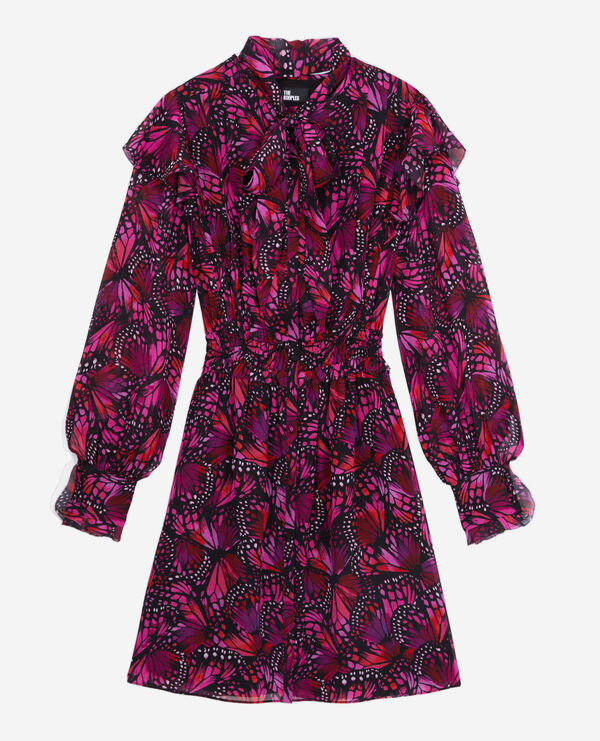 short printed dress with ruffles