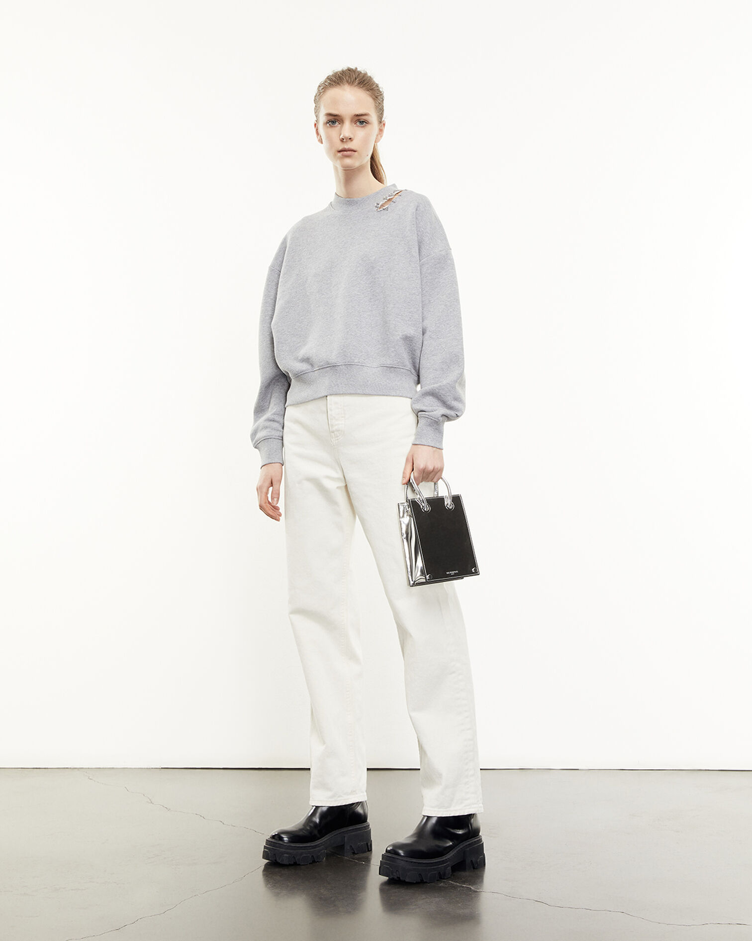 Sweatshirt gris à détails métallisés, LIGHT GREY MELANGE, hi-res image number null