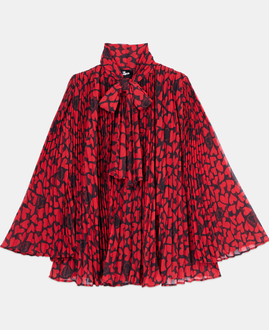 The Kooples F BLACK - RED heart print pleated top