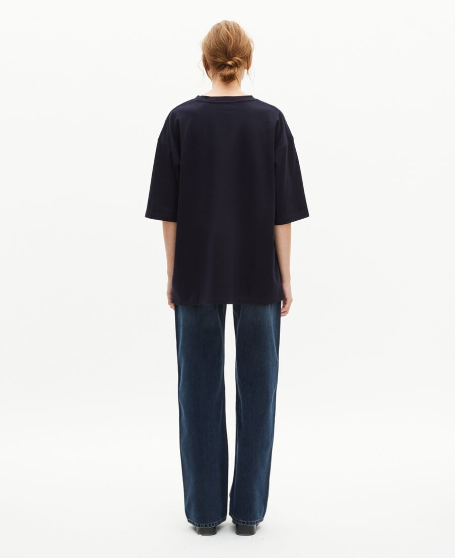 The Kooples MEN NAVY unisex plain navy blue loose-fitting t-shirt