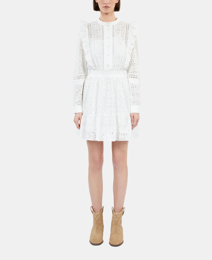 The Kooples MUJER WHITE vestido corto blanco bordado inglés