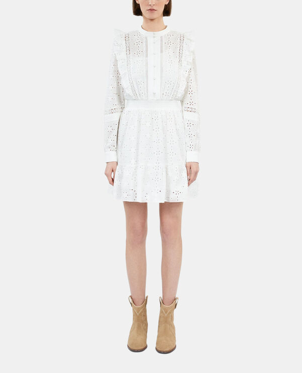 The Kooples FEMME WHITE robe courte en broderie anglaise blanche