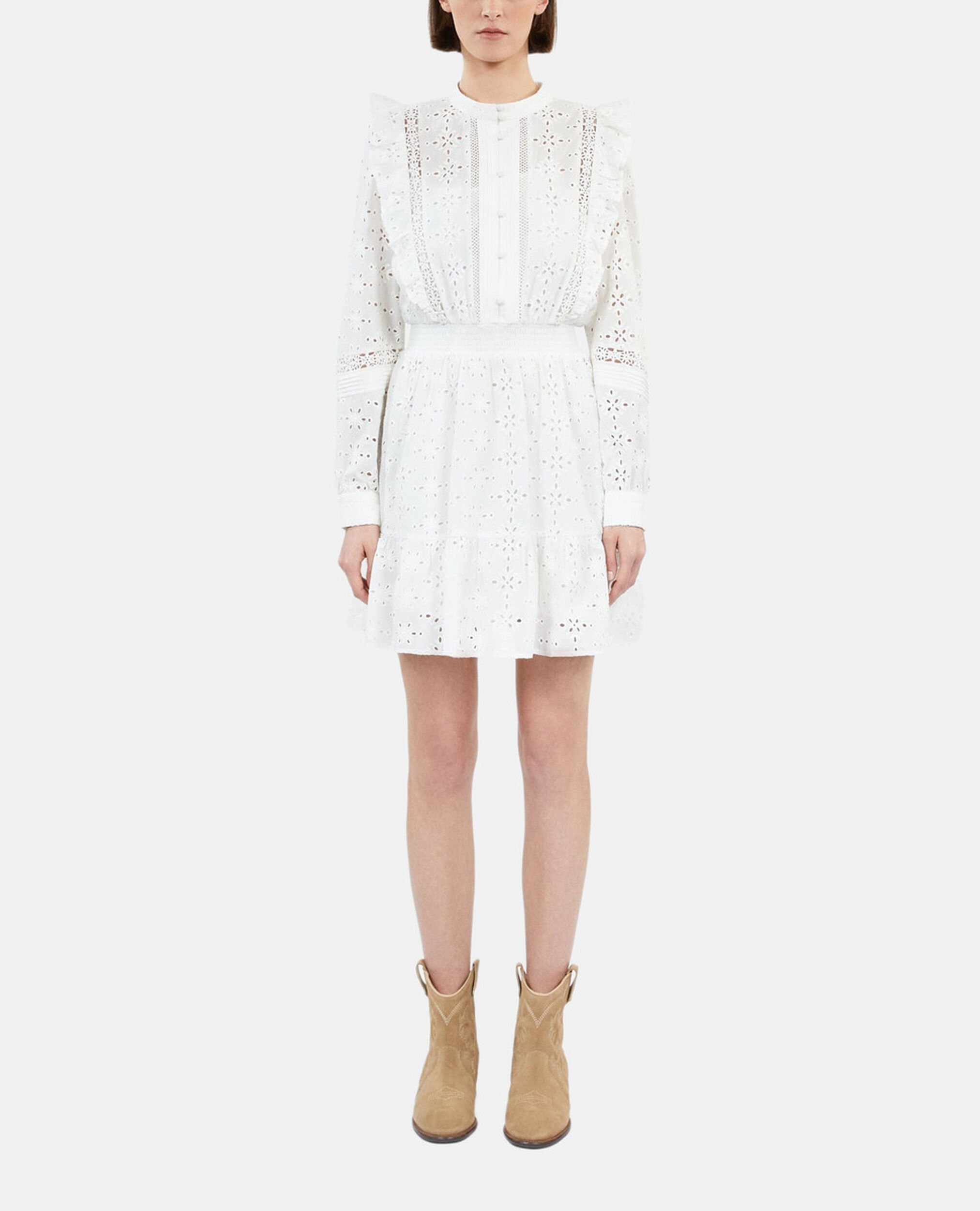 Short white dress in English embroidery, WHITE, hi-res image number null