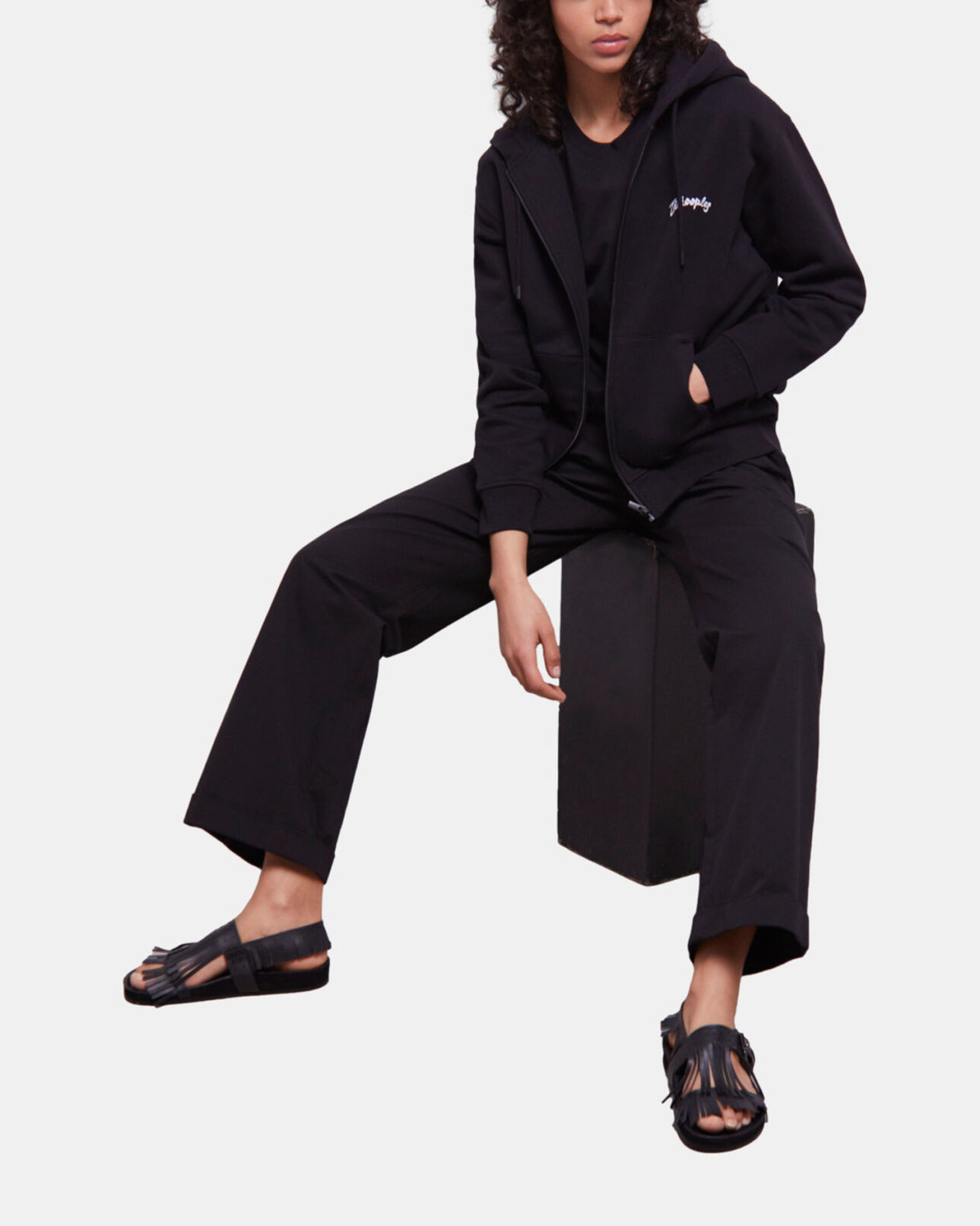 The Kooples FEMME BLACK sandales noires à franges en cuir