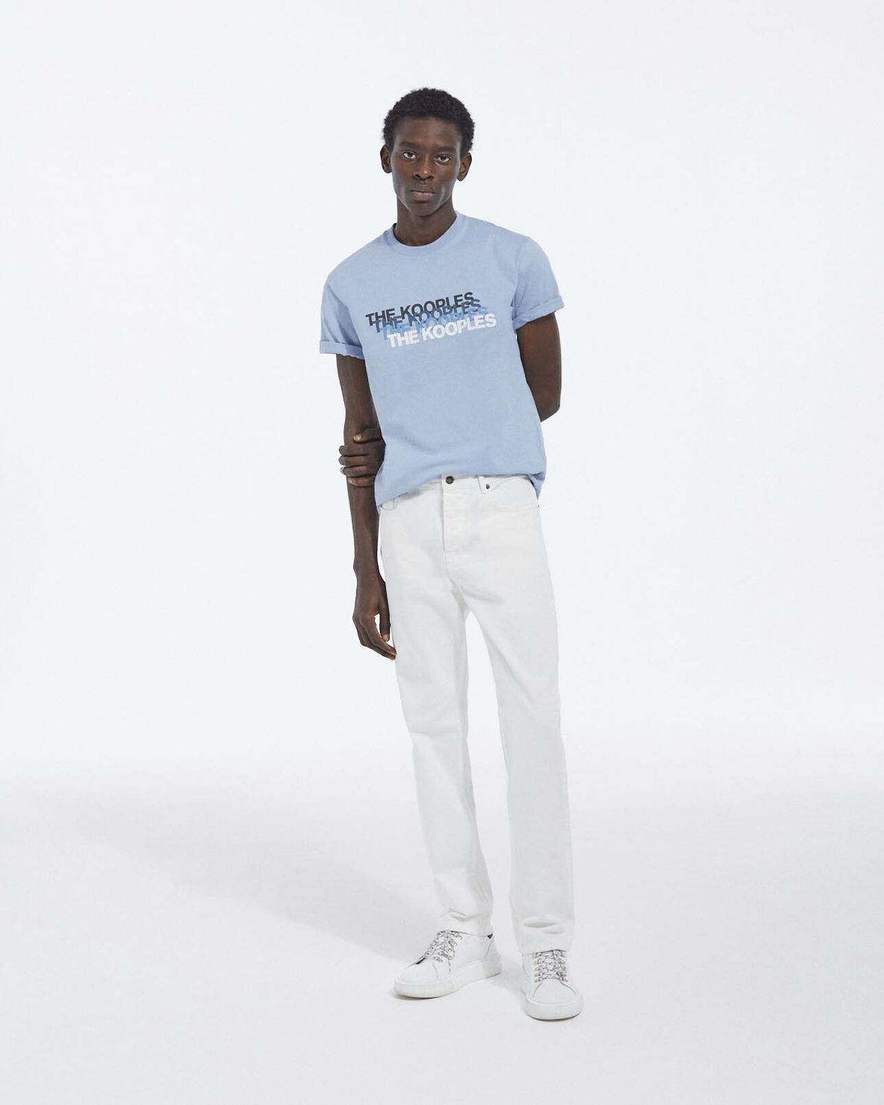 The Kooples MEN BLUE sky blue t-shirt with faded logo on the chest