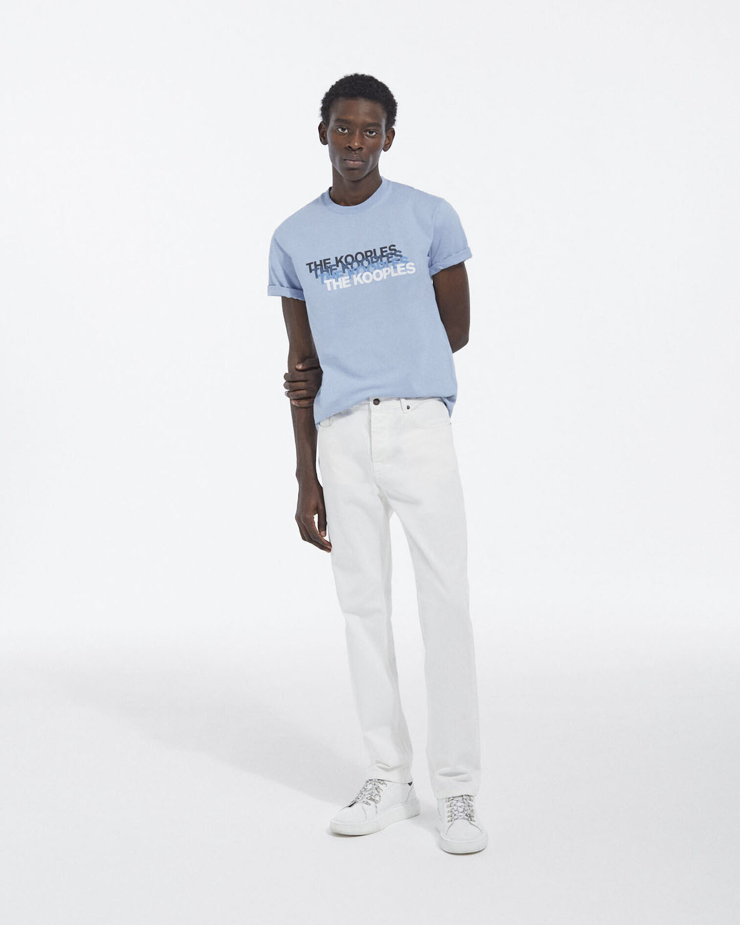 Sky blue T-shirt with faded logo on the chest, BLUE, hi-res image number null