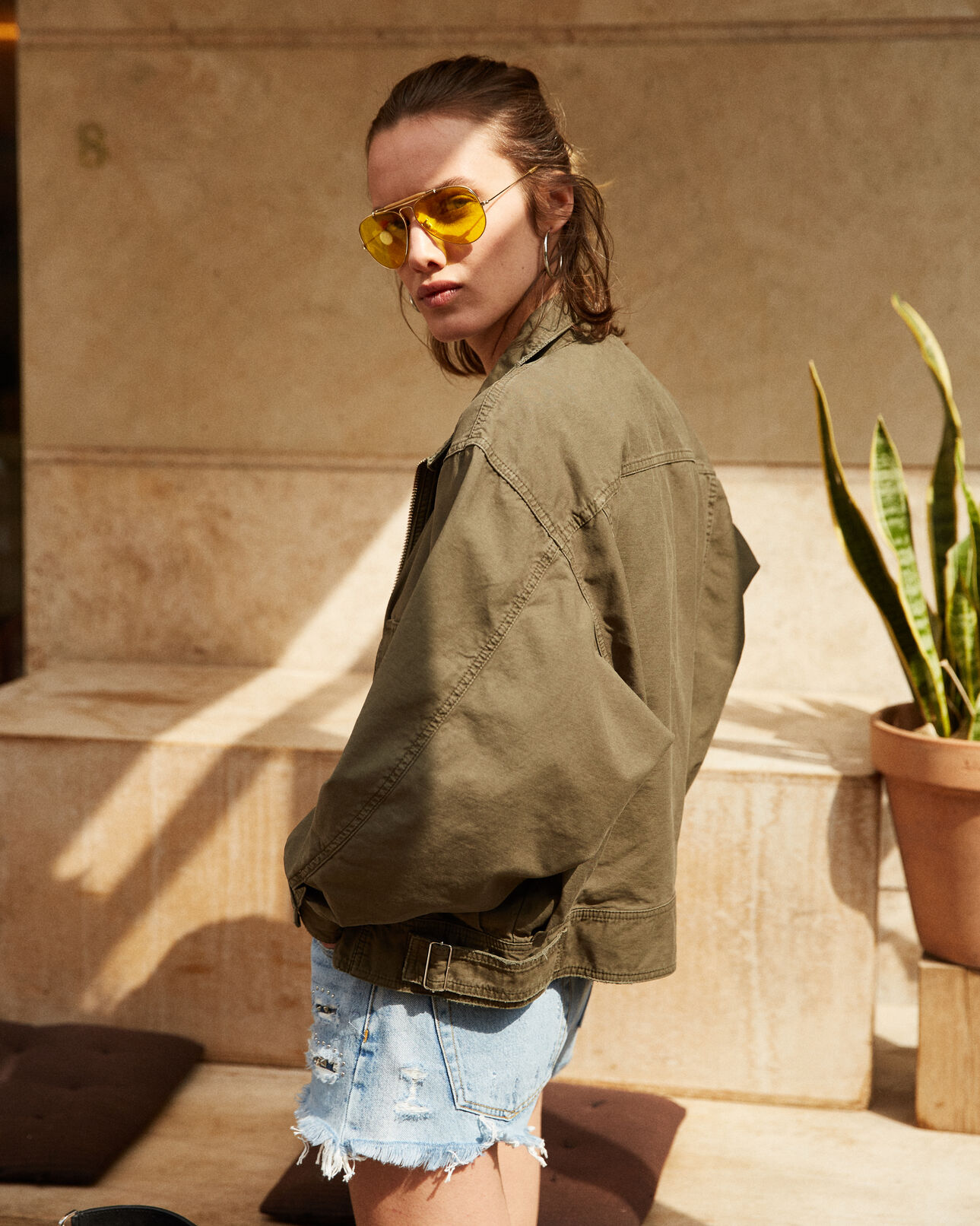 The Kooples WOMEN KAKI khaki, cotton rock-style jacket