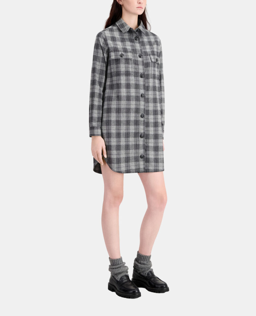 The Kooples FEMME GREY BLACK robe chemise courte à carreaux gris