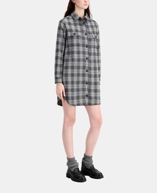 The Kooples FEMME GREY BLACK robe chemise courte à carreaux gris