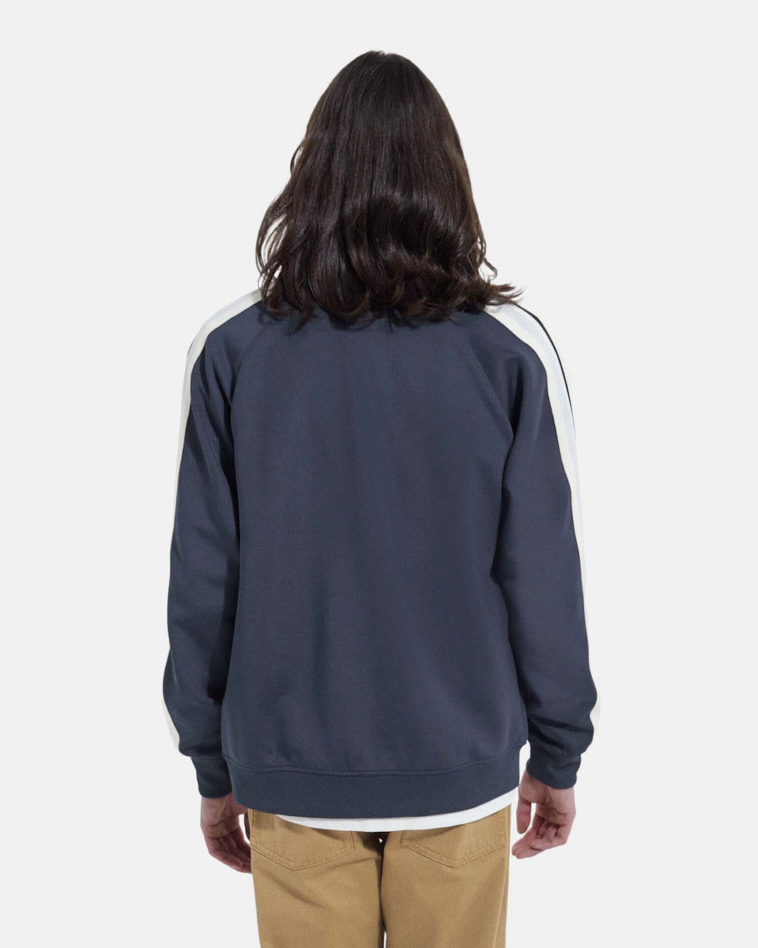 Blue technical fabric sweatshirt with ecru bands, NAVY, hi-res image number null