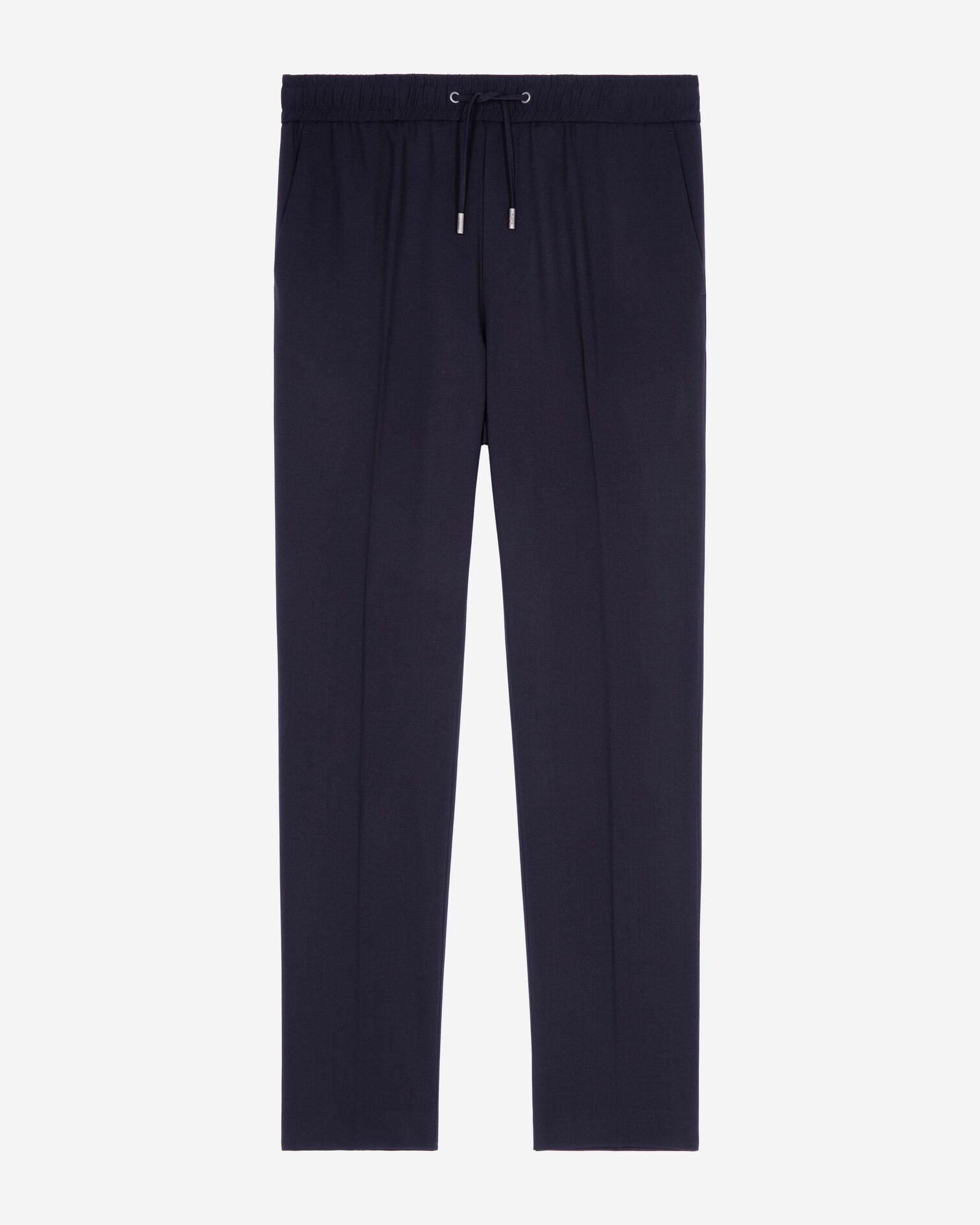 Pantalon élastiqué droit en laine marine, NAVY, hi-res image number null
