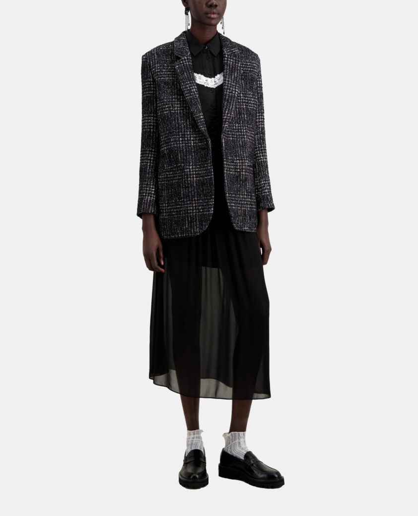 The Kooples FEMME BLACK WHITE blazer noir et blanc en tweed