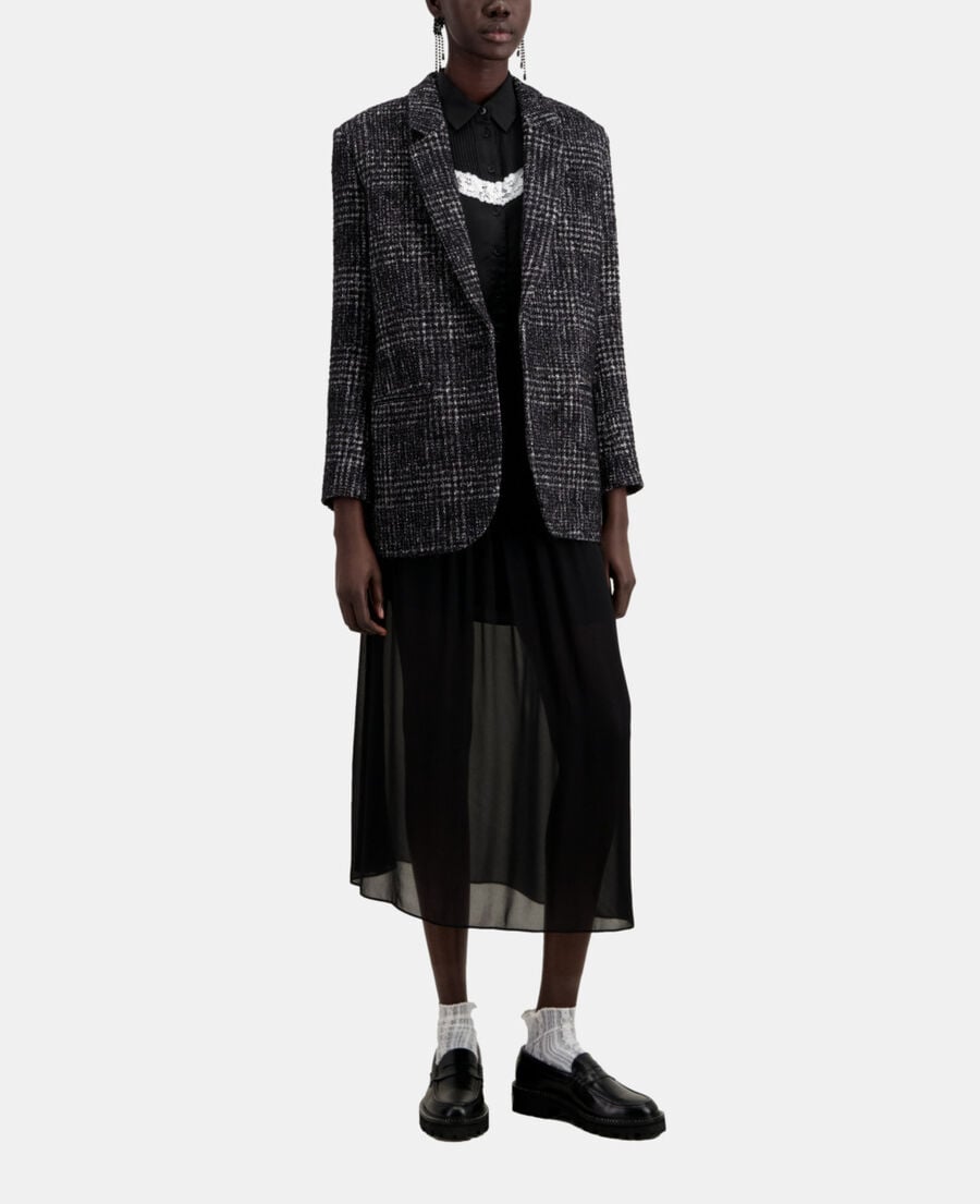 The Kooples FEMME BLACK WHITE blazer noir et blanc en tweed