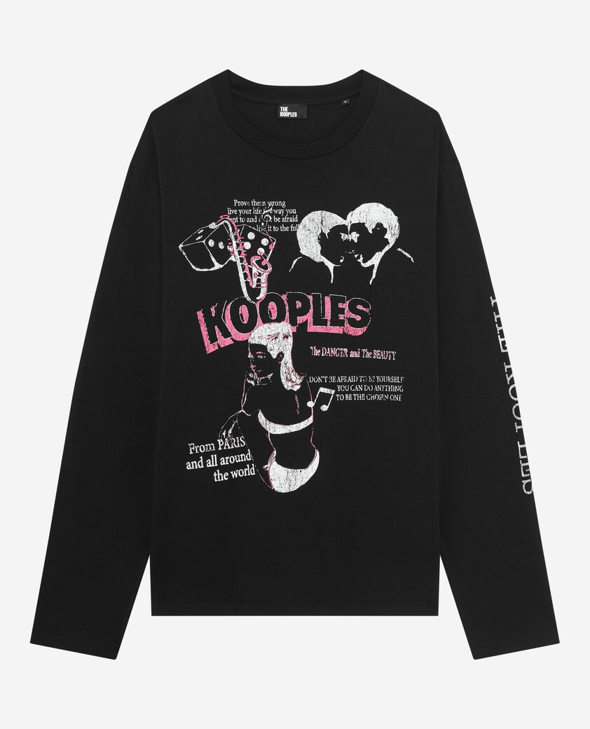 The Kooples HOMBRE BLACK WASHED camiseta de manga larga con serigrafía negra