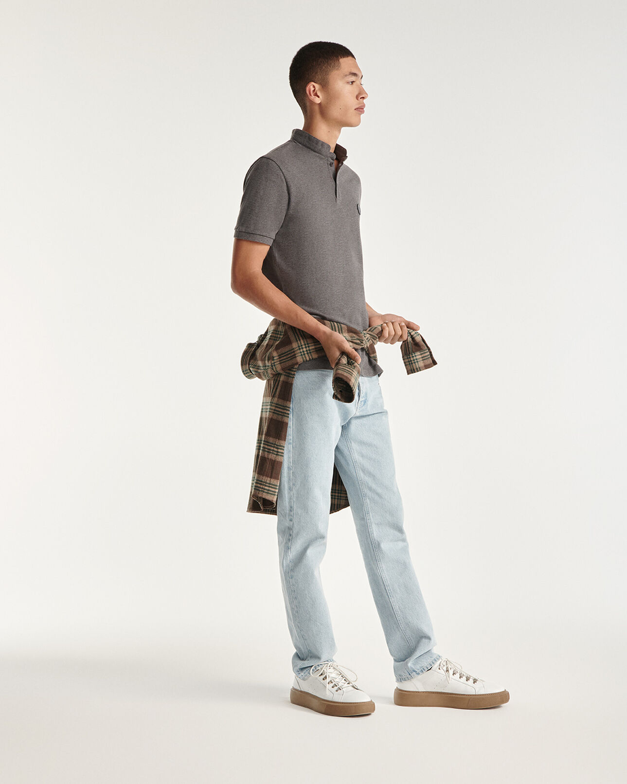 The Kooples HOMME MIDDLE GREY MELANGE polo col officier gris en coton