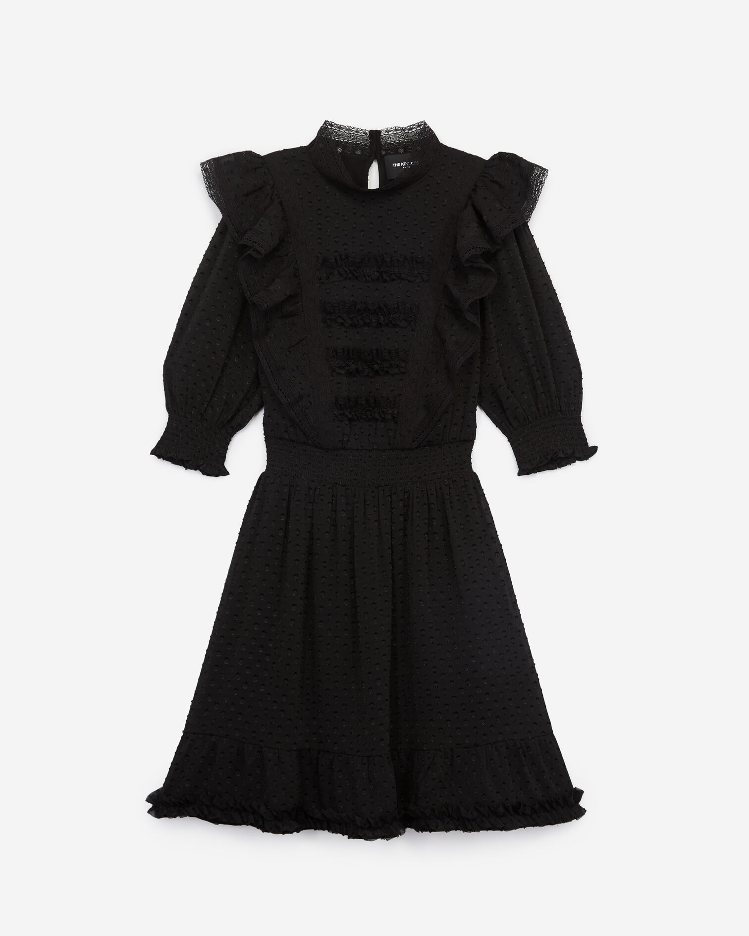 Robe noire courte col rond plumetis, BLACK, hi-res image number null
