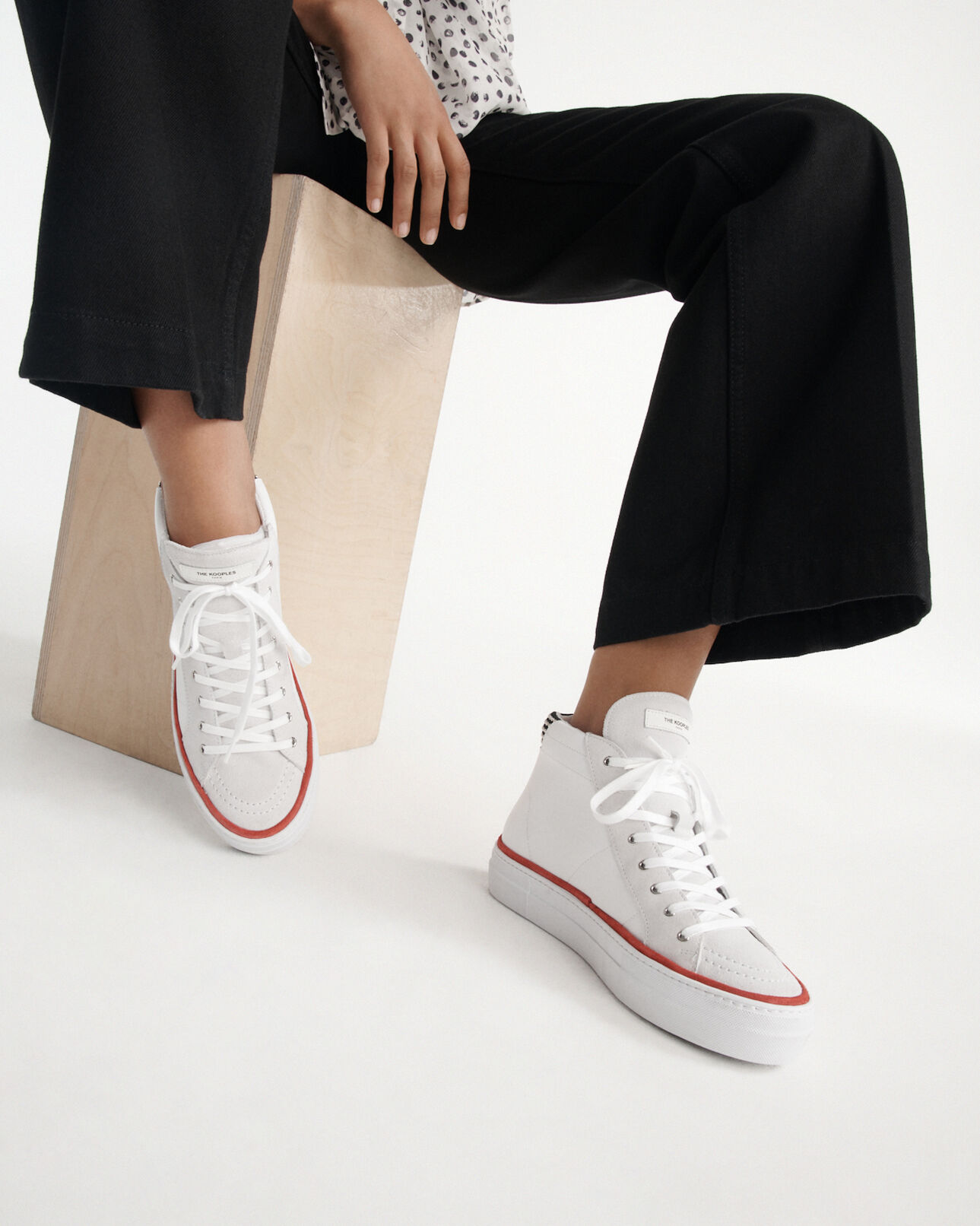 The Kooples WOMEN WHITE / GREY / RED white leather sneakers with colored details
