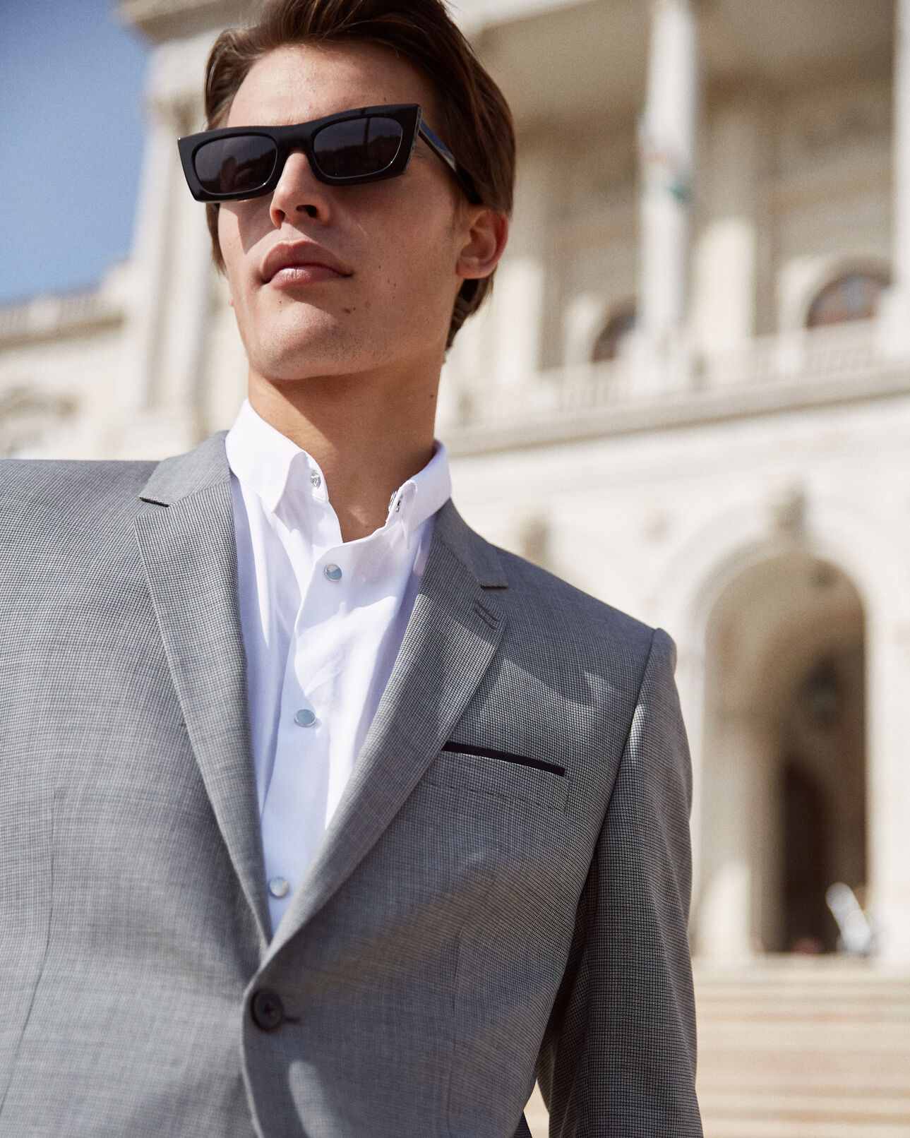 The Kooples MEN BLACK STONE grey wool suit jacket with small check motif