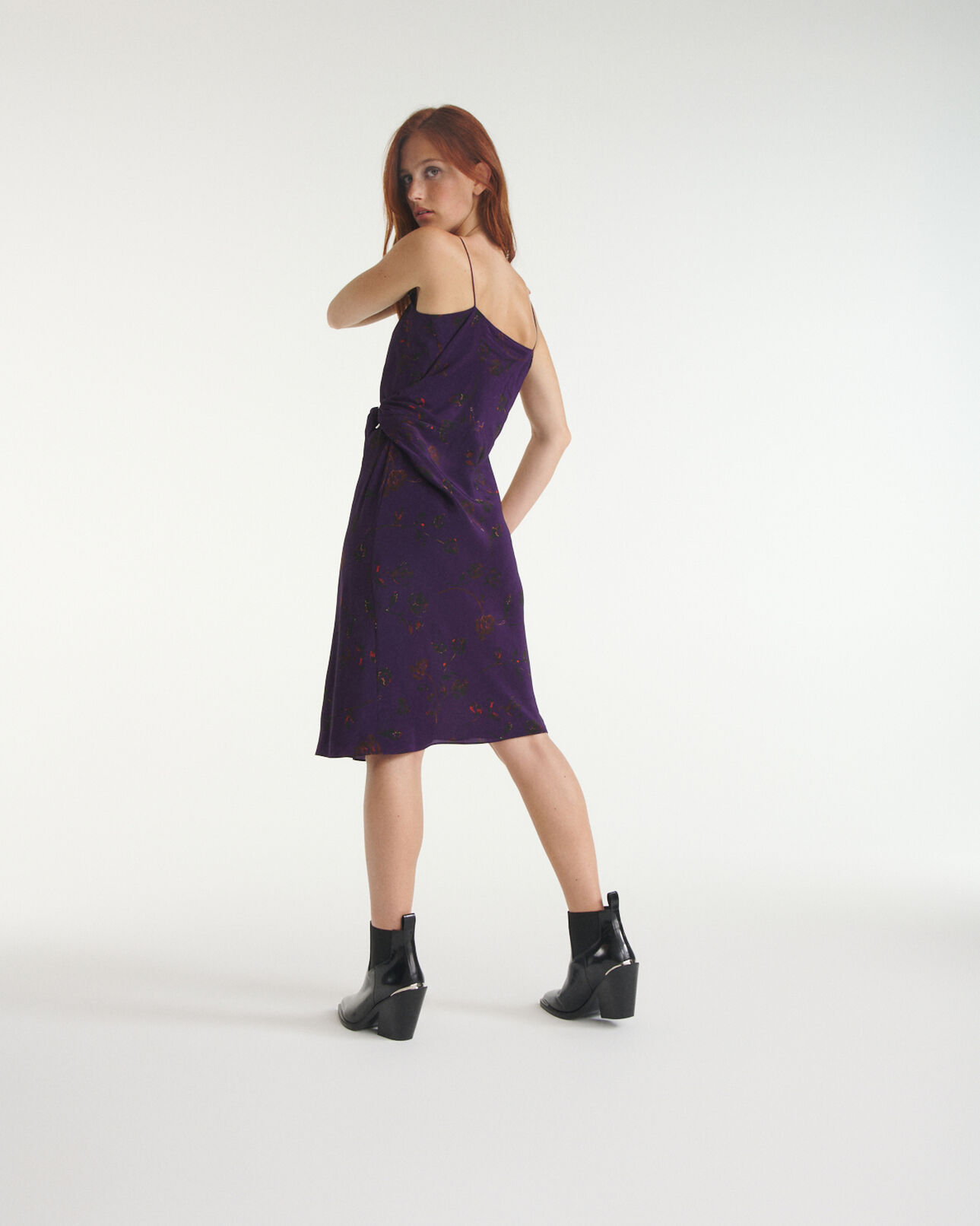 The Kooples MUJER PURPLE vestido seda violeta motivos florales