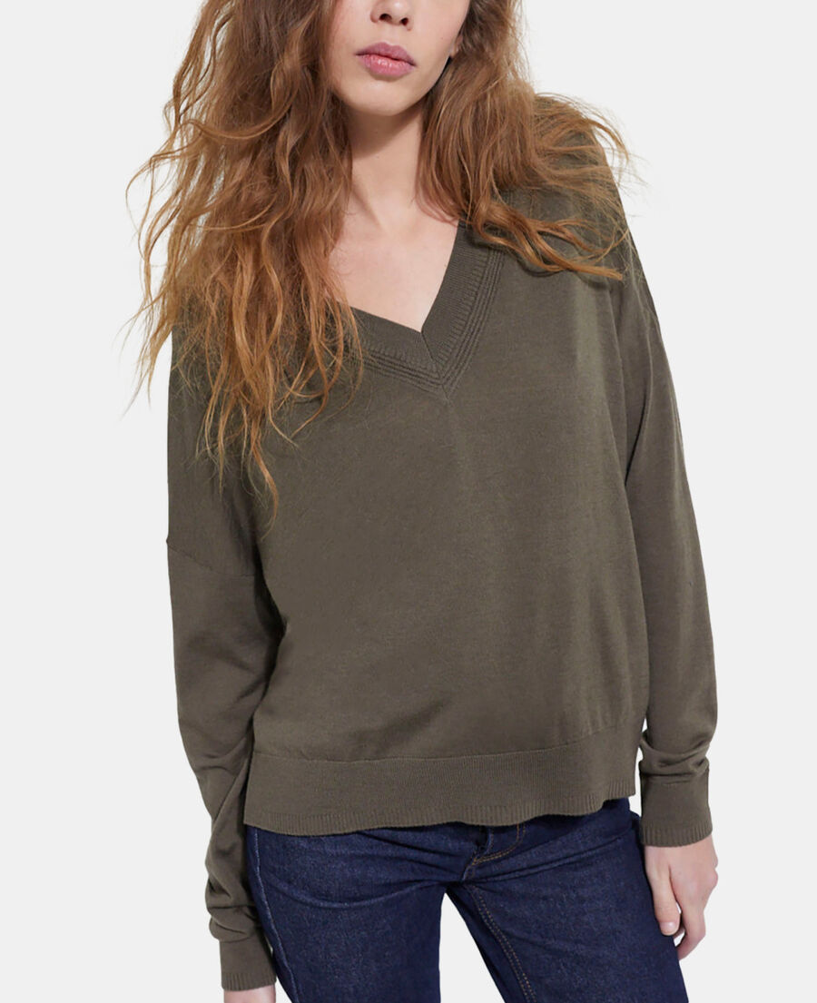 khakifarbener wollpullover