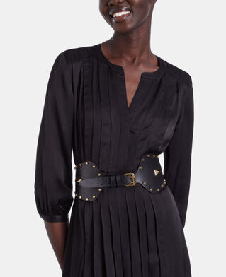 The Kooples WOMEN BLACK wide black leather belt with studs and metallic inserts