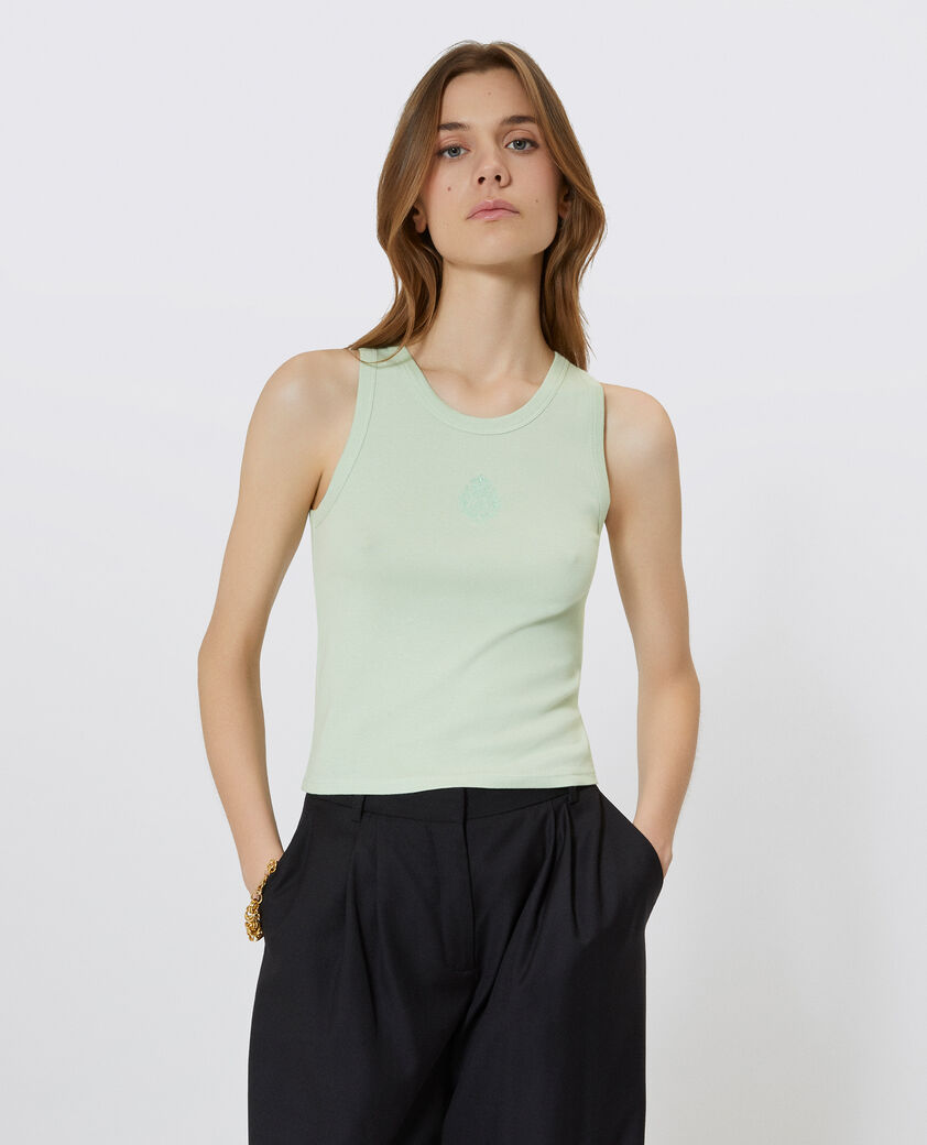 The Kooples WOMEN ALMOND GREEN cotton tank top with green coat of arms