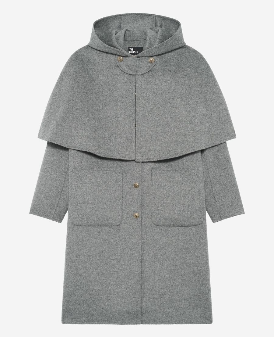 The Kooples WOMEN GREY long double-faced coat with grey cape