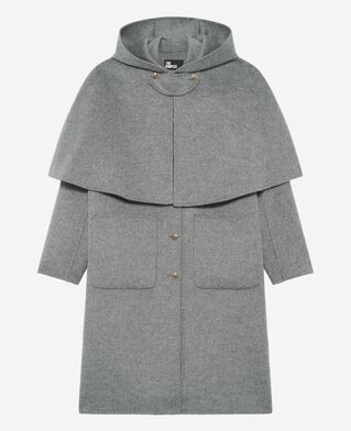The Kooples WOMEN GREY long double-faced coat with grey cape