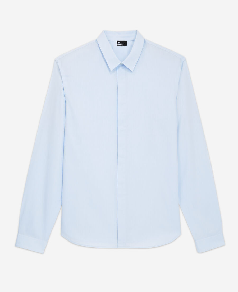 camisa algodón azul con cuello clásico