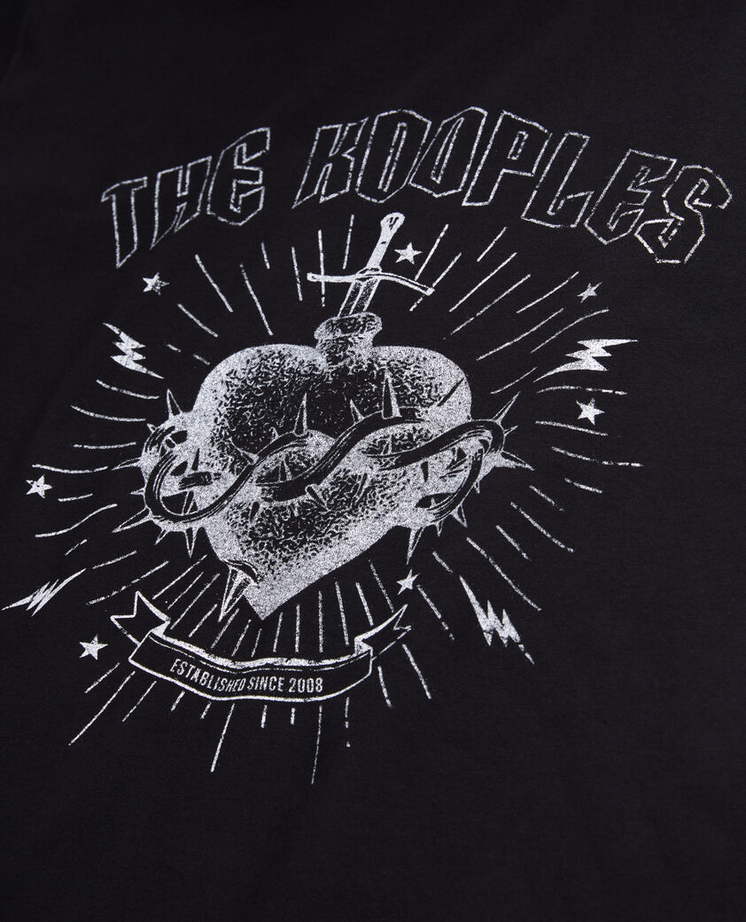 The Kooples HOMME BLACK WASHED t-shirt homme noir avec s&eacute;rigraphie dagger through heart