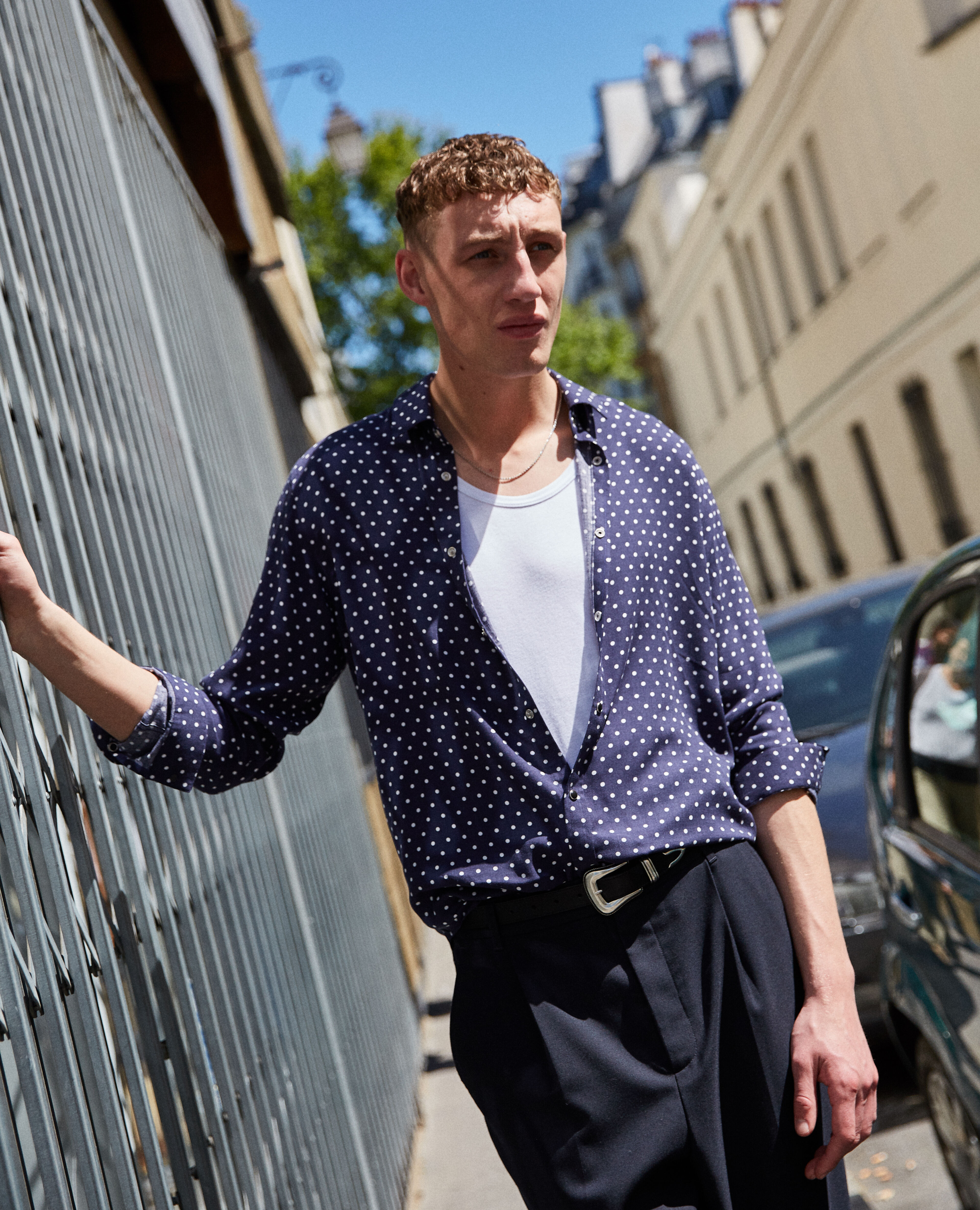 Mens polka dot shirt outfit best sale