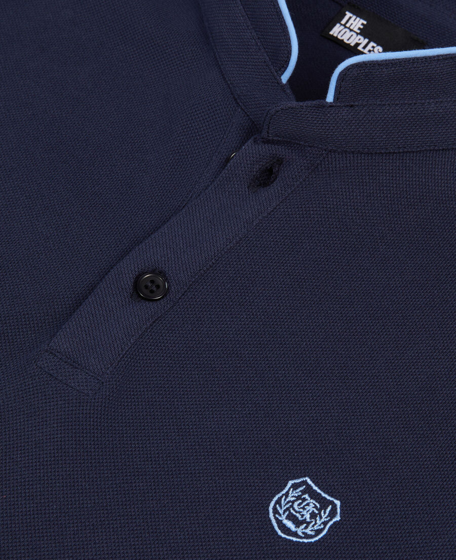 The Kooples MEN NAVY/ PIPING NAVY navy blue pique cotton polo t-shirt