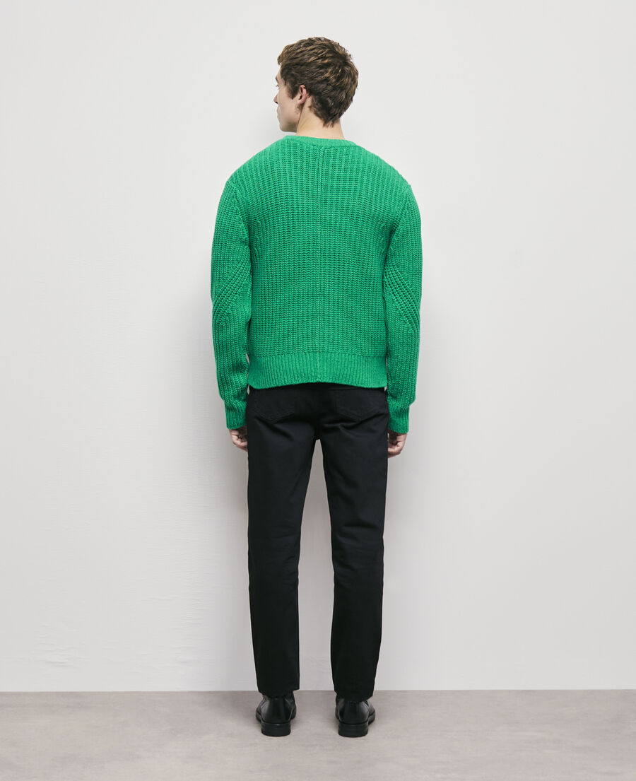 green knit sweater