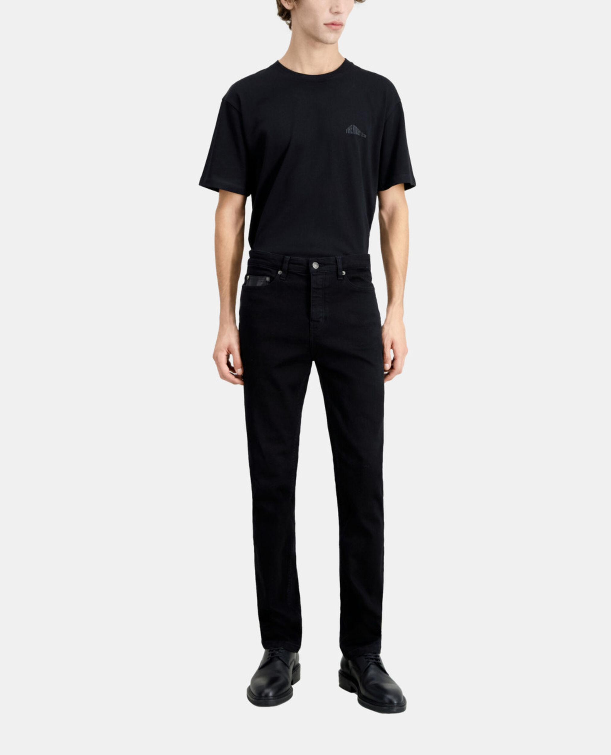 Schwarze Slim-Jeans mit Tasche aus Leder, BLACK, hi-res image number null