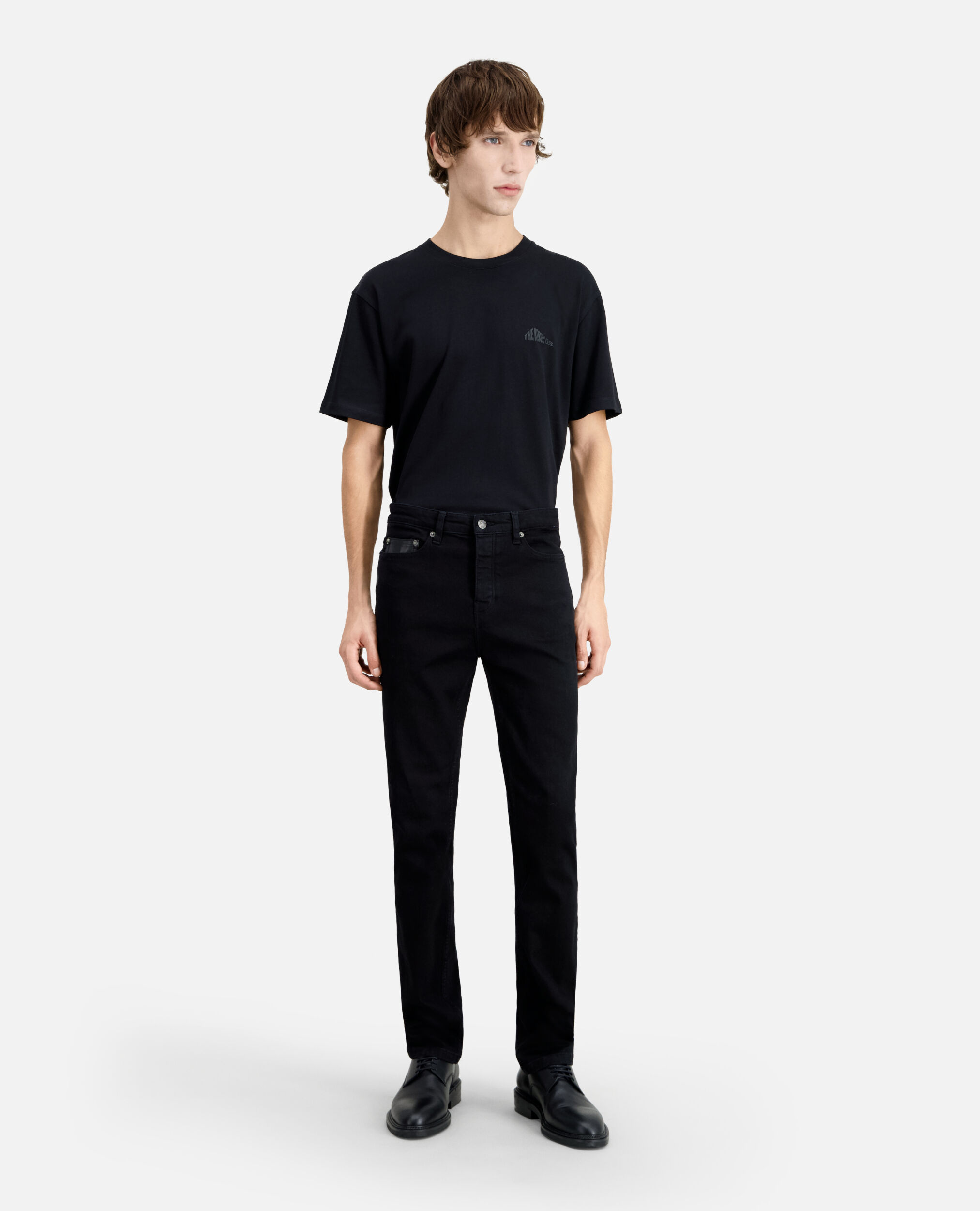 Schwarze Slim-Jeans mit Tasche aus Leder, BLACK, hi-res image number null