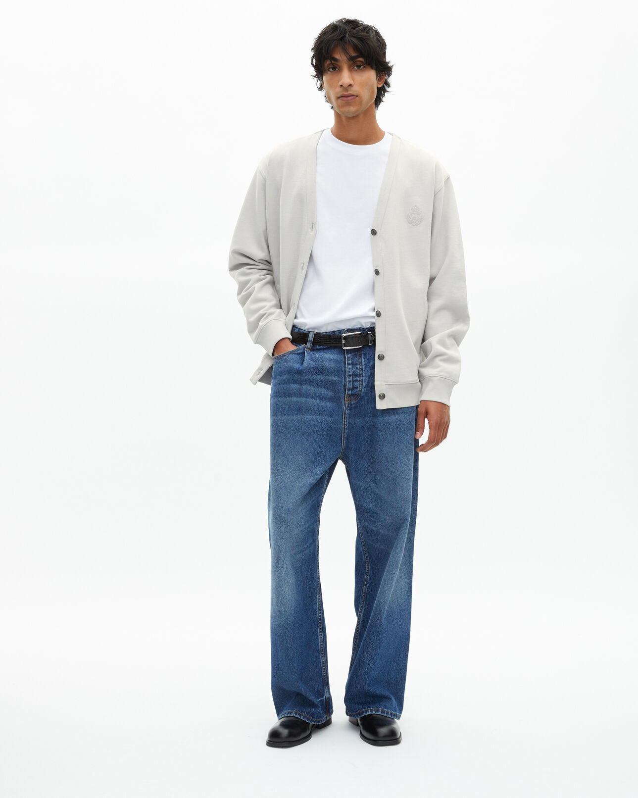 The Kooples H LIGHT GREY button-down cardigan in grey jersey