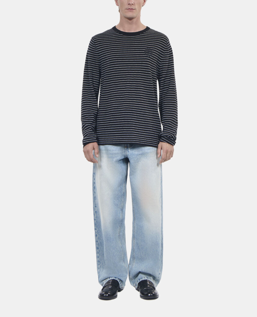 The Kooples HOMME BLACK / WHITE pull en laine &agrave; rayures