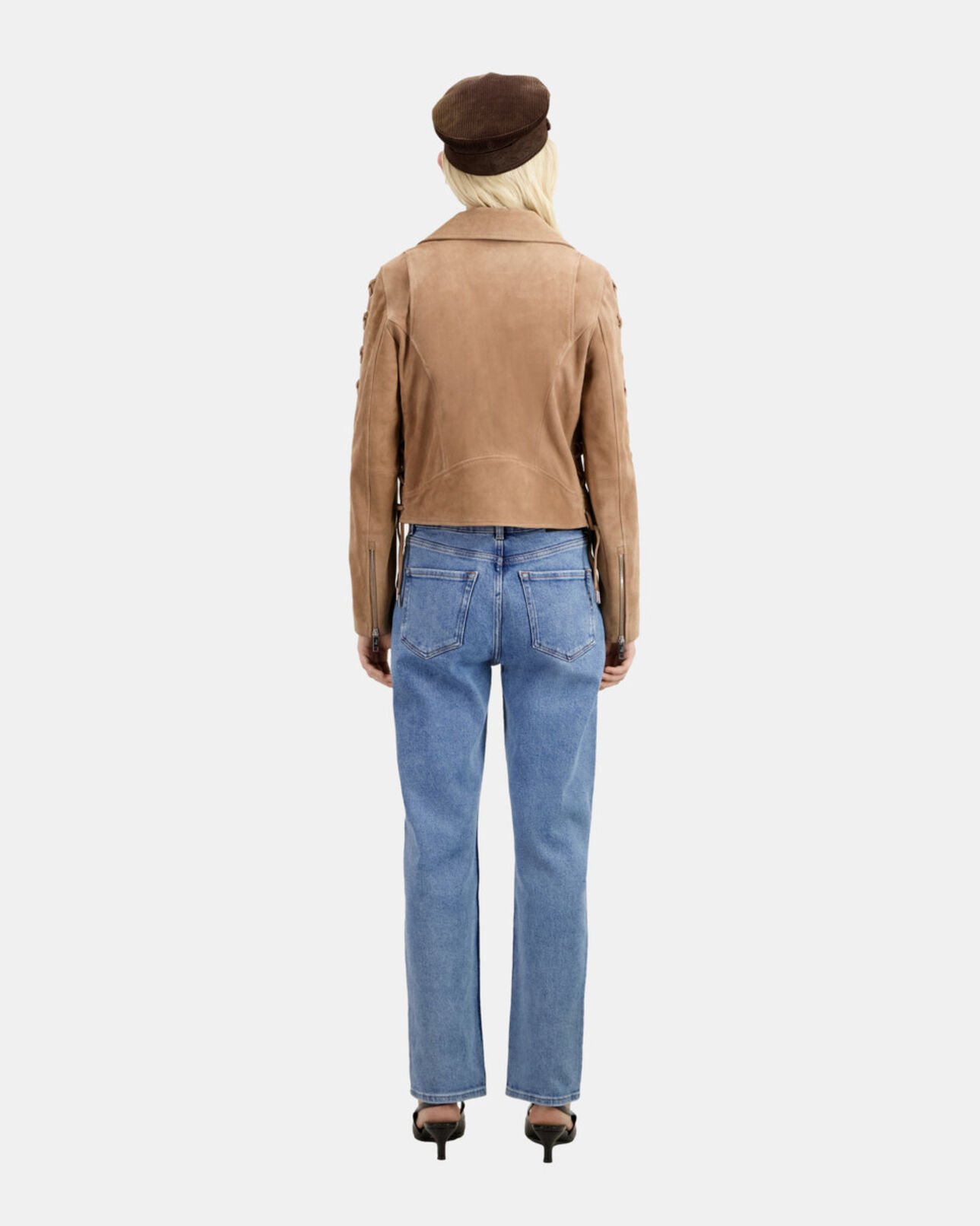 The Kooples WOMEN BEIGE beige suede leather biker jacket