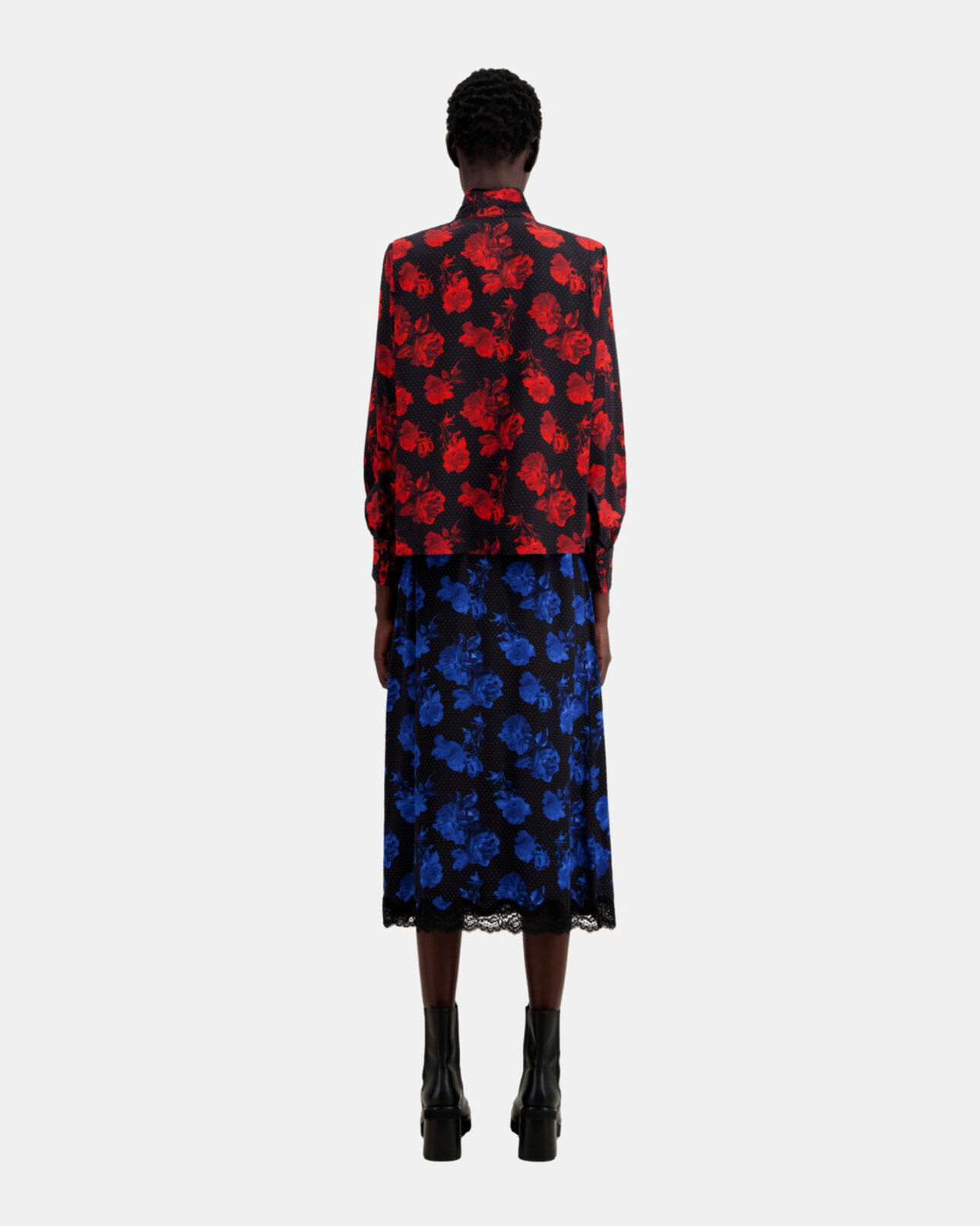 The Kooples WOMEN BLACK - RED printed silk top with pleating