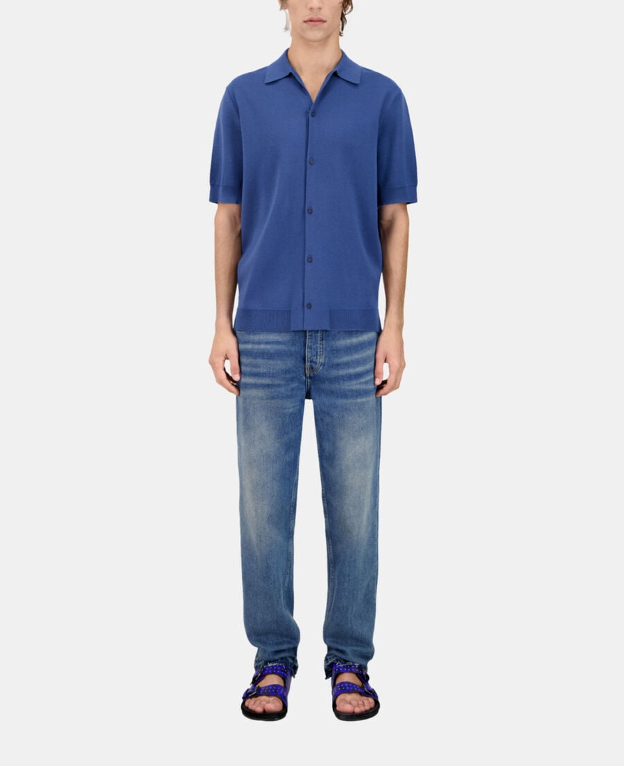 The Kooples H MIDDLE NAVY blue short-sleeved knitted shirt