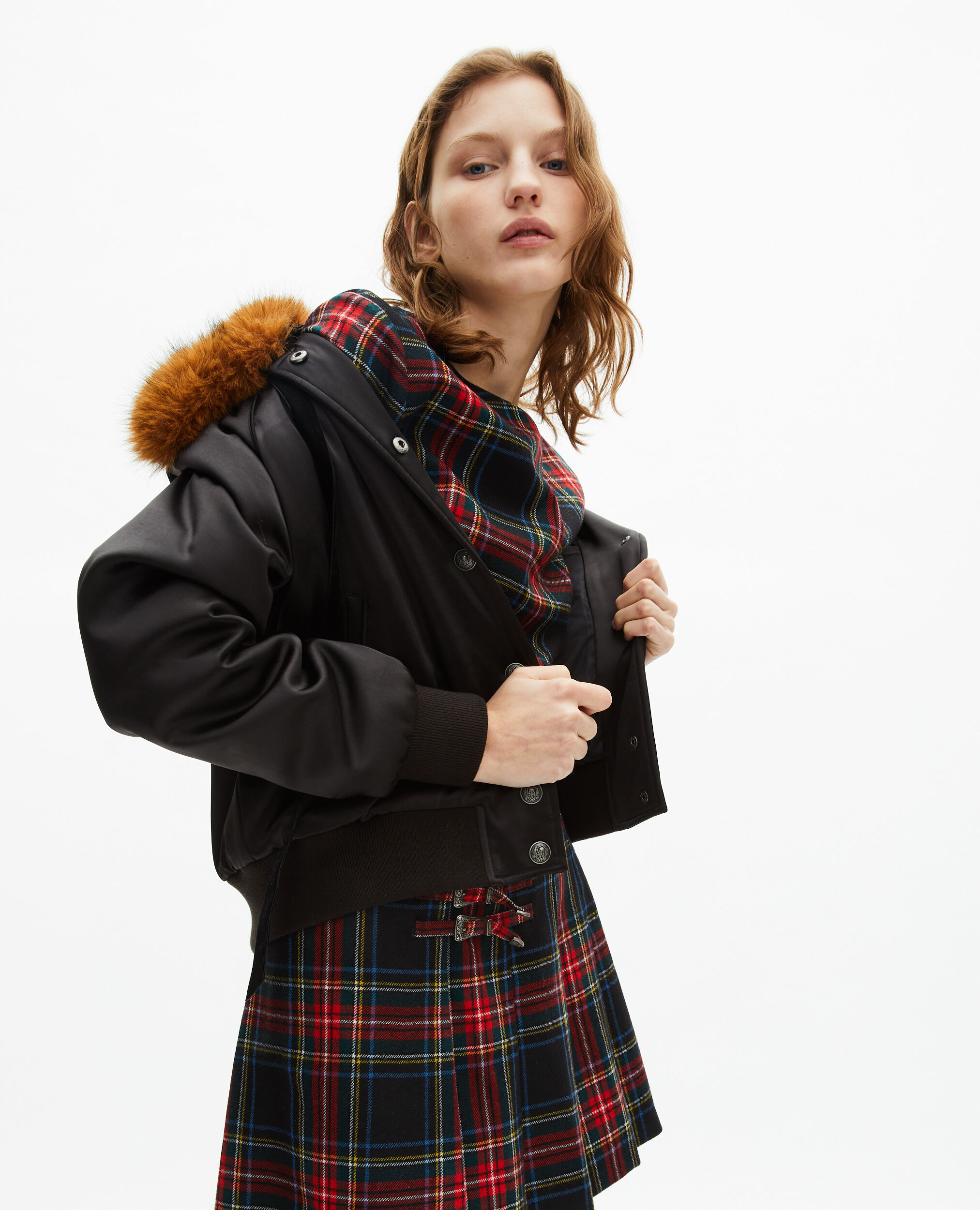 Jupe courte motif tartan rouge et noire, ROUGE NOIR, hi-res image number null